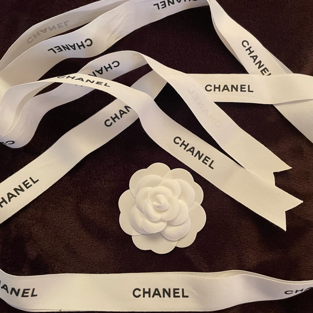 authentic CHANEL camellia flower and 10.5 ft gift ribbon